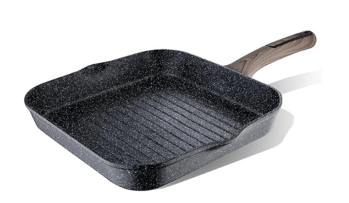 BERGNER Ultimate Cast NonStick 28 cm Grill Pan/Griddle, for Low Oil Tikkas/Kebabs/Sandwiches/Stovetop Babeque, Wood Finish Handle, Granite Finish, Induction & Gas Ready